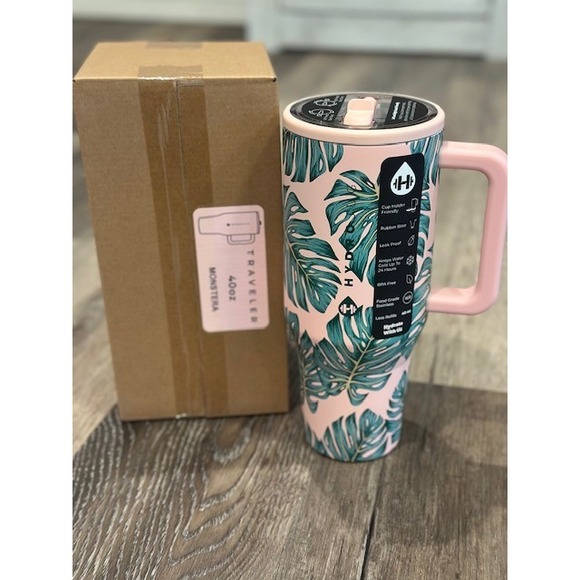 Limited Edition HydroJug Traveler 40oz Monstera Tumbler SOLD OUT Pink and Green - Picture 5 of 8